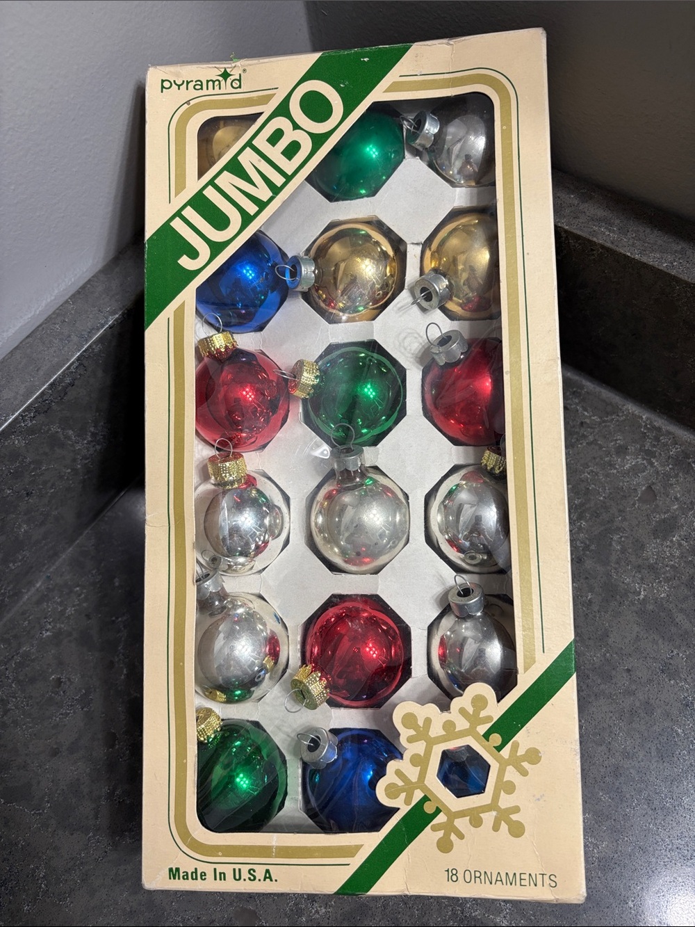 Vintage Pyramid Jumbo Multi-Color Christmas Ornaments - Set of 18